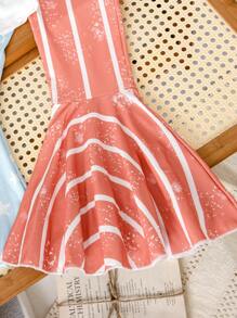 2 件套幼儿女童休闲优雅字母印花背心和星条纹长裤套装 - 彩色 - 查看 7