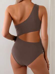 SHEIN 1pc Solid Color Modest Maternity Swimsuit, Suitable For Summer - Brown - View 2