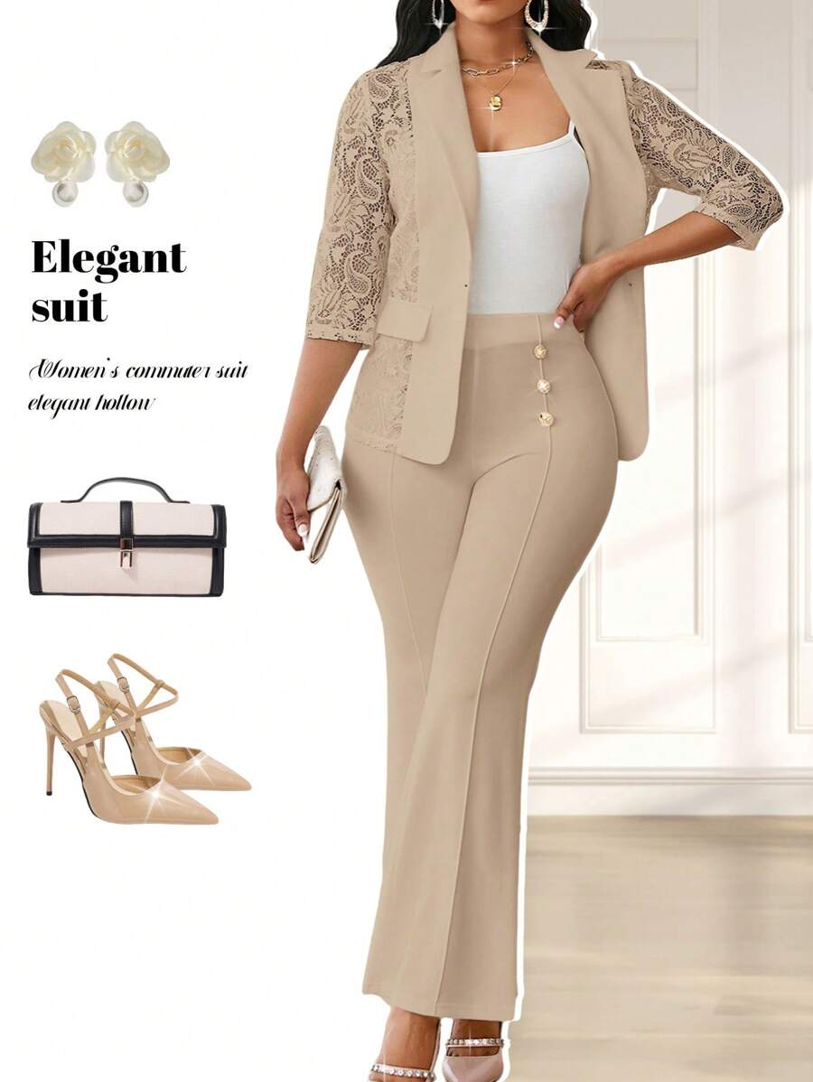 Fleurora Autumn And Winter Fall Clothes Elegant Women White Women Pants Women's Solid Color Metal Button Decoration Elegant Ankle-Length Pants Fall Women Outfits - Khaki - View 1