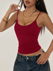 SHEIN PETITE Top de tirantes de unicolor para mujer, de moda para el verano - Burdeos - Ver 7