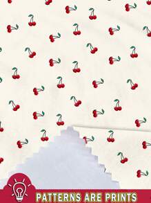 SHEIN Grenouillère pour bébés filles d'été, style minimaliste décontracté, motif de cerises crème blanc mignon, avec camisole ajustée et manches courtes, convient pour l'été