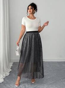 Elenzga Damen Rock in Große Größen mit Batikmuster und elastischem Bund, lässig - Schwarz - Übersicht 4