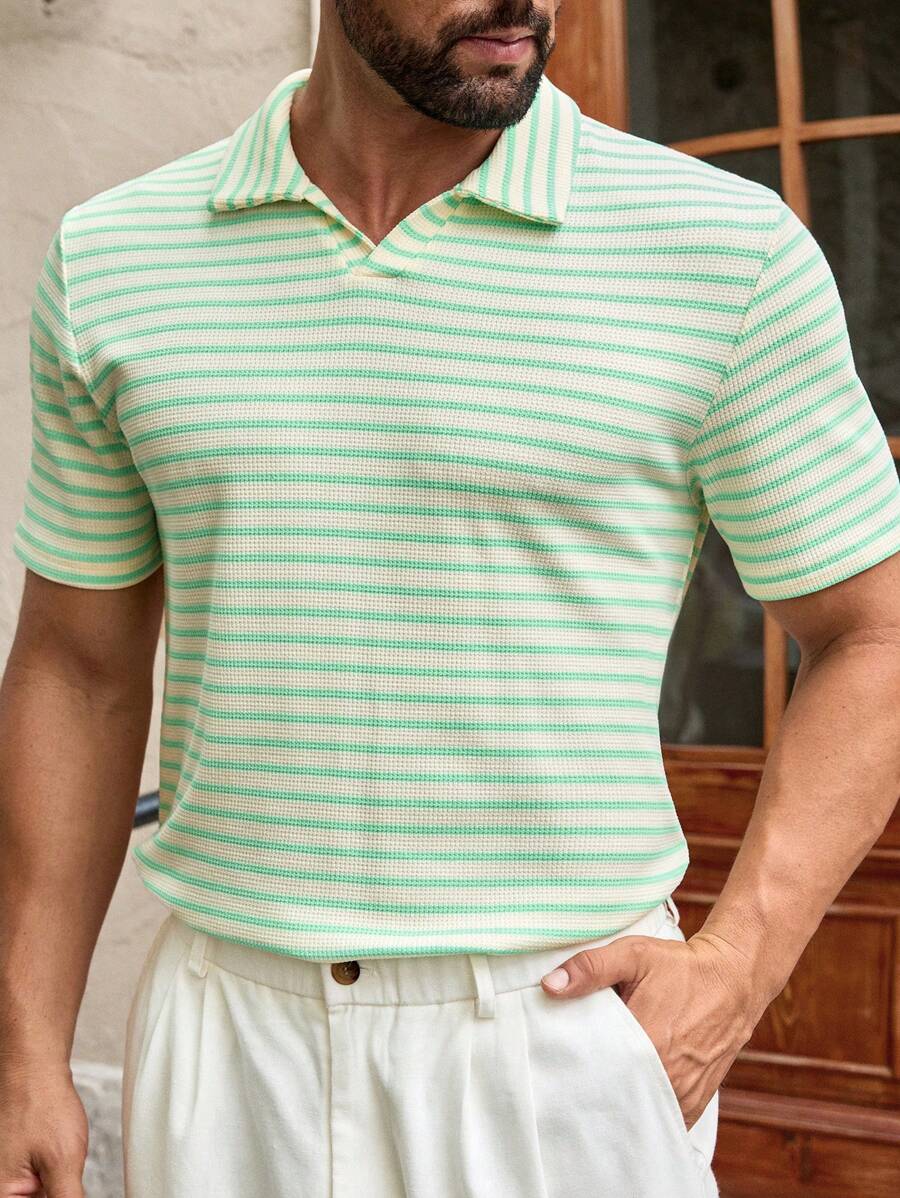 Manfinity VCAY 男士休闲宽松横条纹短袖 Polo 衫 - 彩色 - 查看 1