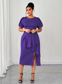 Maweii Vestido ceñido de talla grande para mujer con dobladillo asimétrico, cintura ceñida, elegante para ir al trabajo y de uso casual - Morado - Ver 1