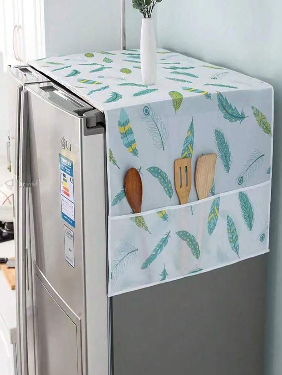 1pc Refrigerator & Washing Machine Dustproof Waterproof Oilproof Cover(Random Print) For School,Office,Household,Travel,Bag,Organizer,Storage - White - View 1