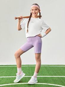 JNSQ Shorts ajustés pour sports de plein air pour préadolescentes, retour à l'école'} {'translate_fr':'Shorts de yoga ajustés à imprimé drôle tout-sur pour préadolescentes, sports de plein air