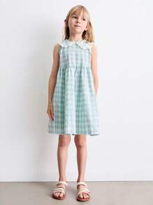 SHEIN Vestido corto de manga corta con cuello Peter Pan, dulce, para niñas, verano - Multicolor - Ver 6