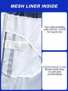 Manfinity Swimmode Men's Casual Printed Drawstring Pocket Beach Shorts, Summer - Navy Blue - View 6