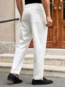 HIMLAND Men's Casual Woven Elastic Waist Straight Leg Pants, Fall, Old Money