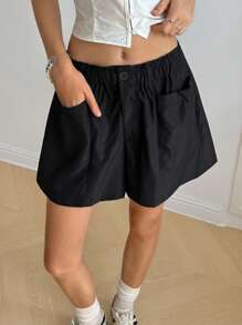 Jouncy 女式纯色休闲短裤 - 黑色 - 查看 1