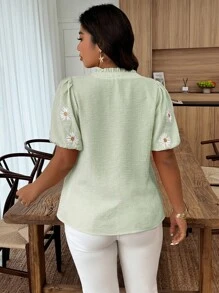 SHEIN Clasi Plus Size Striped Daisy Print Frill Trim Patchwork Blouse - Multicolor - View 2
