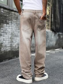 Manfinity EMRG Plus Size Men's Pockets Loose Fit Wide Leg Casual Versatile Jeans