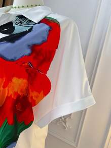 Rometta Vestido camisero informal de estilo vacacional para mujer con talla grande, de manga tipo murciélago y estampado de loro, para el verano - Multicolor - Ver 3