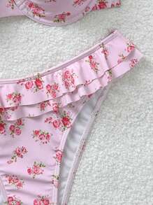 Soleia Pink Bathing Suit Vacation Outfits Women Beach Outfits For Woman Women's Floral Print Pink Bikini Set, Cute, Kawaii