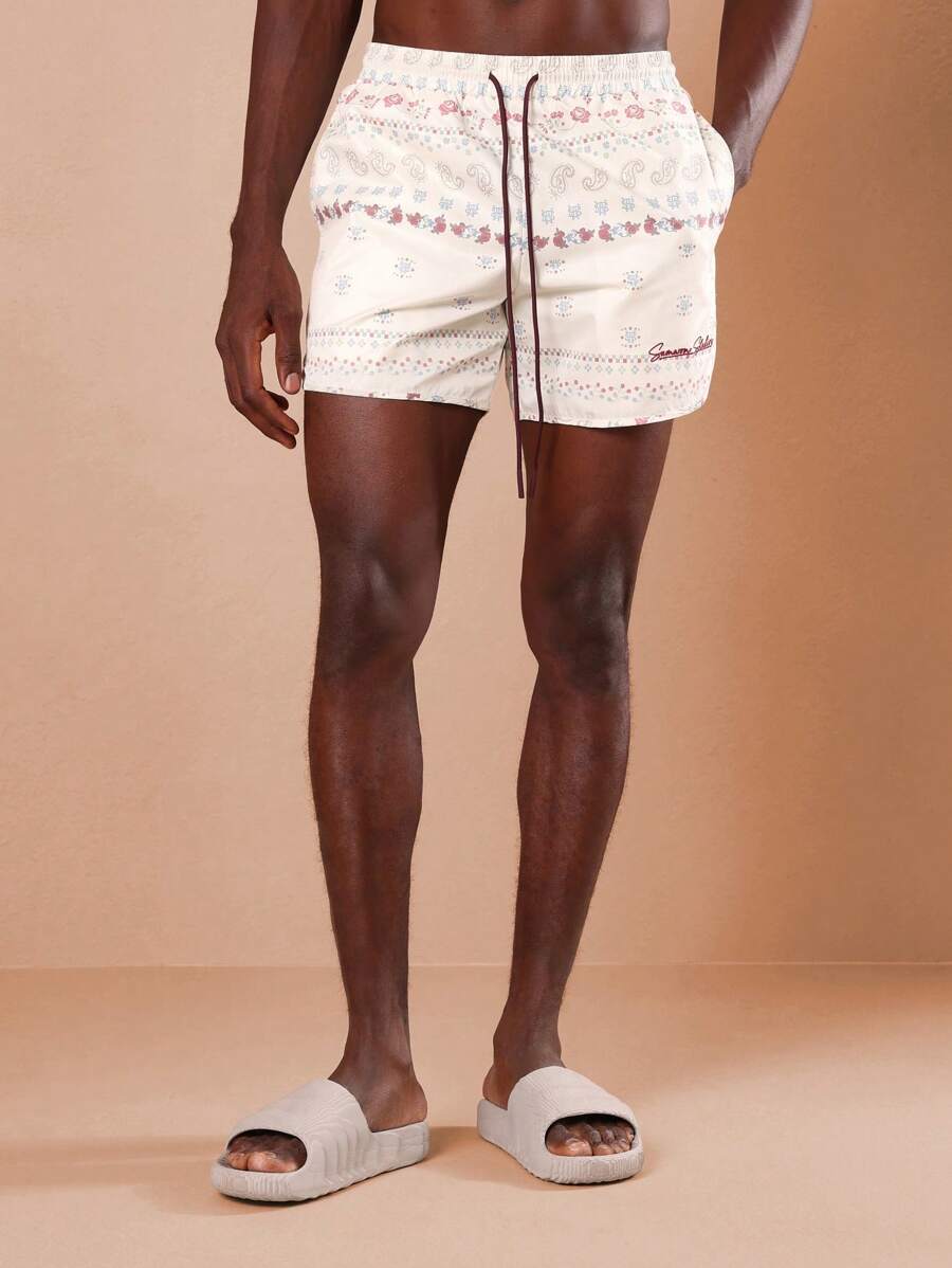 SUMWON Summer Resort Collection Floral Pattern Swim Shorts Athletic Board Shorts Vacation Beach Pool Sports Casual Comfort Elastic Waist Drawstring - Multicolor - View 1