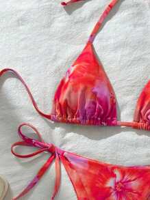 Swim Vcay 1 Set Women's Sexy Random Print Tie-Up Halterneck Bikini, Summer