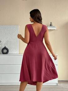 SHEIN LUNE Robe élégante asymétrique à col plissé sans manches pour femmes grandes tailles. Robe de soirée élégante pour femmes. Vêtements pour femmes. Robe d'anniversaire pour femmes. Robe d'été pour femmes. Robe élégante pour femmes. - Rouge - Voir 2
