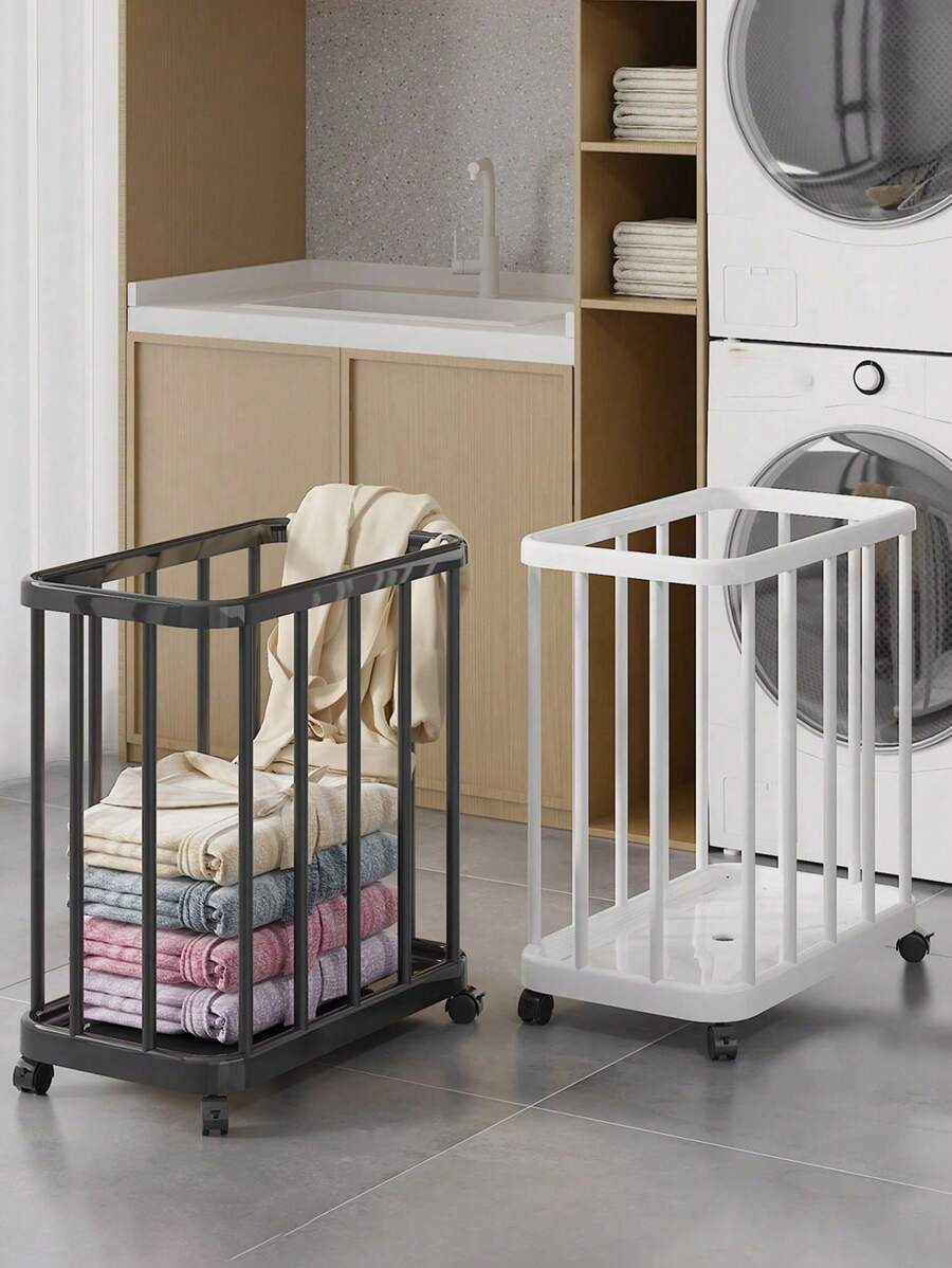 1 pieza Cesta de lavandería móvil de alta gama con almacenamiento para colchoneta de yoga, cesto de ropa sucia de gran capacidad con ruedas para el baño, cesta de almacenamiento multiuso