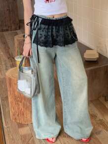 FRIFUL Women's Lace Ruffle Mini Skirt, Layered Cake Style Skirt For Spring & Summer,Back To School Clothes - Black - View 2