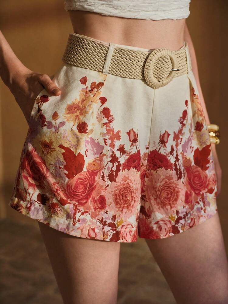LINEN FLORAL PRINT SHORTS