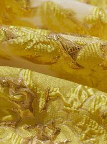 Aveloria Rosie Váy dạ hội lãng mạn cao cấp thanh lịch và tinh tế của Pháp dành cho nữ, họa tiết thêu và lá kim loại sang trọng, váy dài bó sát không tay và xòe - Màu vàng - Xem 7