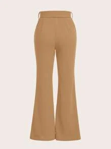 Ellevyn Women Solid Color Daily Wear Plain Flare Pants - Khaki - View 2