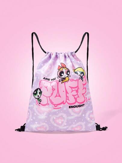 THE POWERPUFF GIRLS X SHEIN 抽绳背包，适合运动、健身、旅行、游泳、沙滩等场合。运动包，健身包，男女皆宜。健身配件