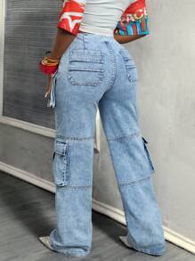 BamGleam Women's Casual Straight Leg Denim Jeans - Blue - View 2