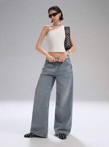 LYSMO 2025年夏季新款女式不对称露背单肩修身上衣，金属环细节和侧系带设计。完美契合辣妹风格、极简主义日常穿着和前卫休闲时尚，不对称上衣 - 白色 - 查看 7