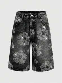 ROMWE MEN Street Life Men's Daily Diamond Buttons Denim Shorts