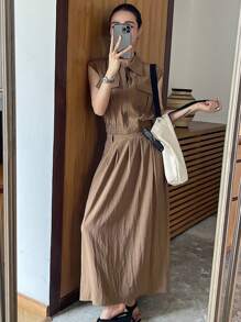 DAZY 2件套女士休闲教师装套装，夏季新品 - 咖啡棕 - 查看 7