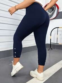 SHEIN Essnce Quần lửng màu xanh đậm, quần nữ, quần nữ, quần giáo viên, quần làm việc, quần Capri cho nữ, quần sân bay cho nữ, quần mùa hè cho nữ, quần legging cong, quần áo đi chơi, quần áo mùa hè châu Âu - Màu xanh hải quân - Xem 2