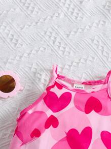 SHEIN 女婴可爱夏季碎花针织上衣和短裤两件套 - 彩色 - 查看 3