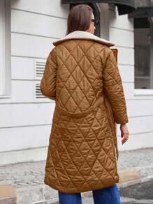 EURMUSE Women's Casual Minimalist Button Pocket Long Sleeve Winter Coats - Beige - View 2