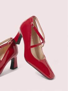 CUCCOO DOLLMOD Square Toe Shallow Sexy Chic Versatile Women's High Heel Pumps - Hot Pink - View 9