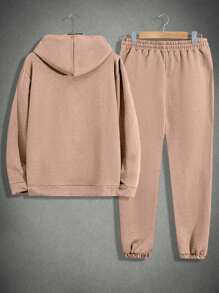 RueChic Conjunto de sudadera con capucha regular de algodón con estampado de letras para hombres