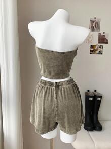 Comfortcana Conjunto deportivo casual de verano para mujer en color verde militar vintage - Verde militar - Ver 2