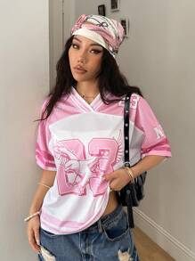 Coolane Tricou de fotbal pentru femei, primăvara și vara, Y2K, streetwear, vintage, respirabil, cu plasă, grafică, număr, model
