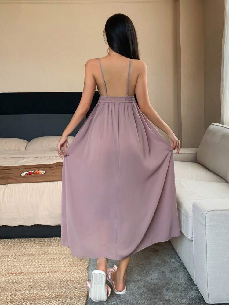 Lace Patchwork High Slit Design Women's Slip Dress Pajama