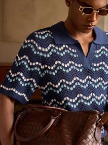 Manfinity BRENVOR قميص بولو مُنسوج مخطط أنيق بأسلوب جنوب فرنسا الصيفي الكاجوال للرجال