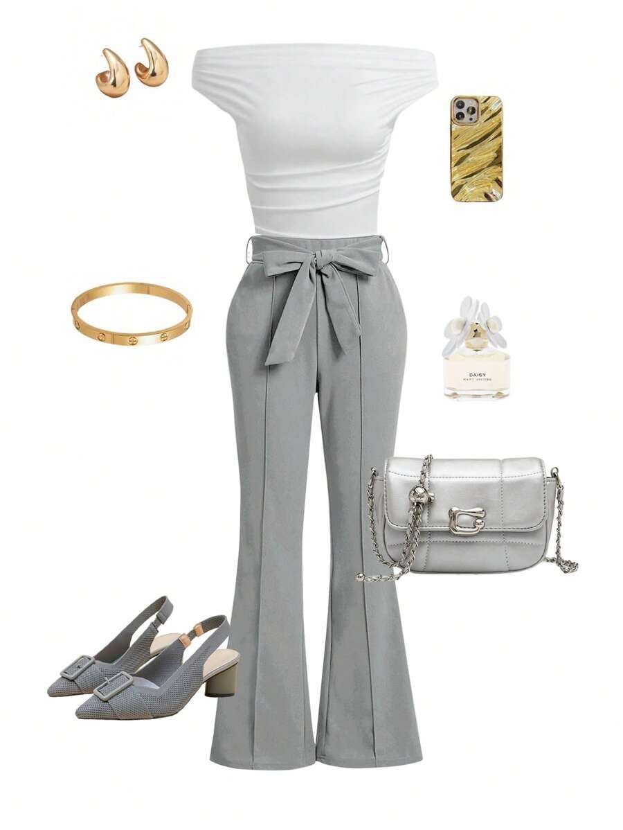 Ellevyn 女式纯色喇叭裤 - 灰色 - 查看 1