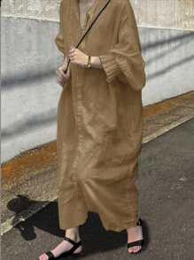 FRIFUL Women's Loose Long Blouse Sheer Jacket Long Sleeve Flare Cuff, Spring/Summer - Khaki - View 6