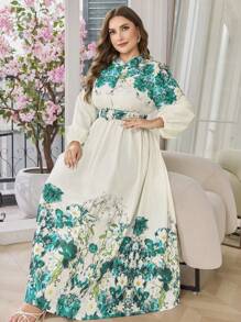 Graceveil 大码女式时尚优雅定位印花收腰A字连衣裙