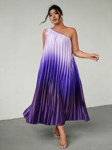 Firerie Robe maxi à épaules asymétriques en violet dégradé, plissée à ourlet asymétrique. Convient pour la Saint-Valentin, les concerts, les représentations, les sorties, les dîners de gala, le bal de promo, les mariages. Style sexy, élégant, décontracté, romantique, parfait pour les vacances, la plage, le bureau, les anniversaires. Coupe sirène.