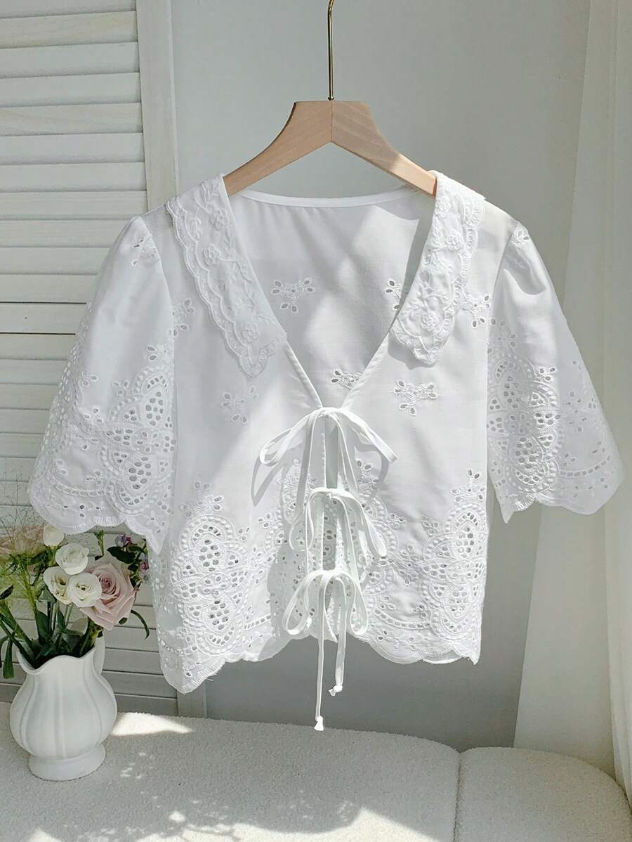 Comfortcana Áo sơ mi nữ tay ngắn trơn, thời trang cho mùa hè - trắng - Xem 1
