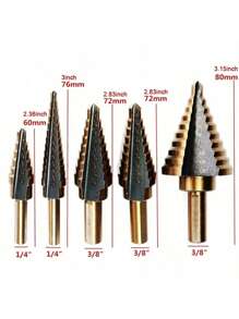 3/5 件高速钢钴多孔 50 种尺寸阶梯钻头套装，带铝制盒/袋，工具配件 - 金色 - 查看 4