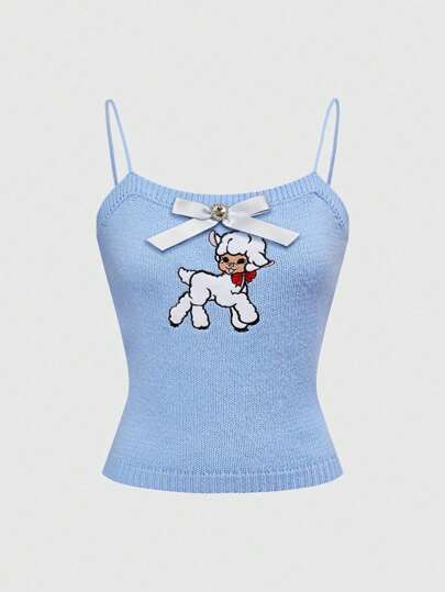 Kawaii Cute Embroidered Sheep Design Women's Knit Sweater