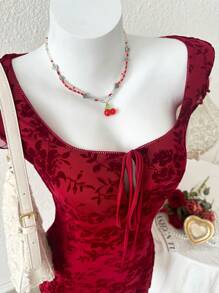 Modelyn Abito elegante da donna con fiori floccati e fiocco frontale, adatto per l'estate