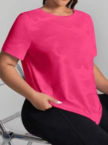 SHEIN Rhythm Era Áo thun thể thao tay ngắn cổ tròn in họa tiết rằn ri cỡ lớn cho nữ - Hồng - Xem 6