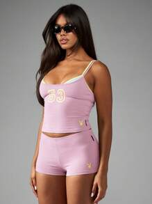 Missguided x Playboy 高腰短裤夏季节日超显瘦平角裤周末派对休闲裤 - 藕粉色 - 查看 8